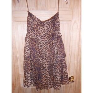 NEW deb Brown/Black Cheetah Animal Print Strapless Short Dress sz XL Tiered CUTE